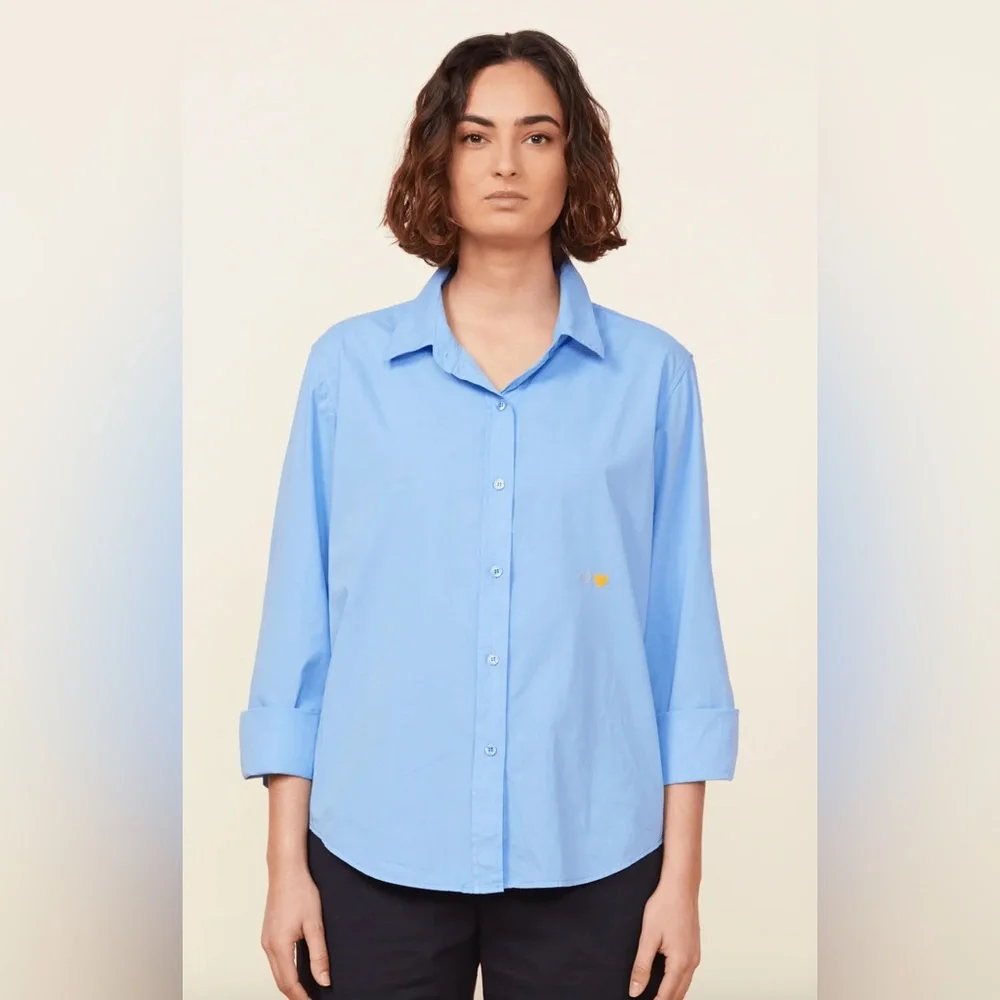NWT Monrow Embroidered Hearts Oversized Poplin Button Down